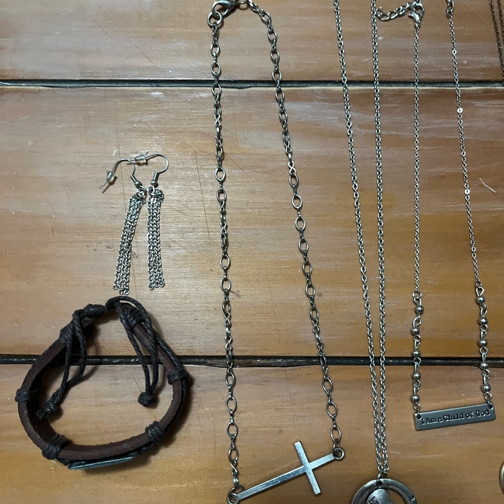 Silver Cross Necklace and Bracelet lot